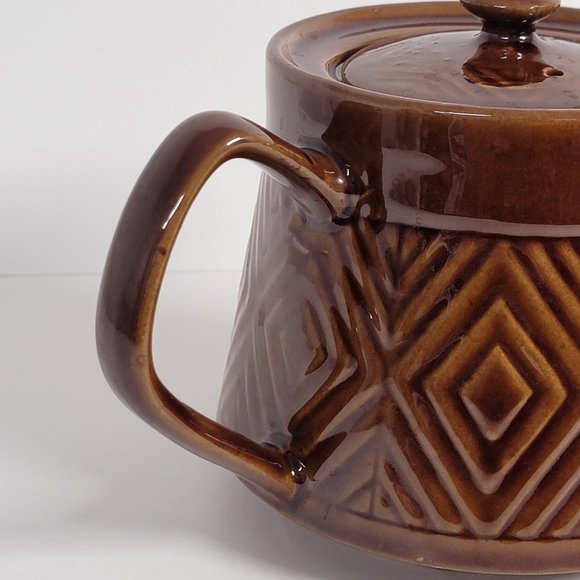 Vintage Brown Ceramic Teapot Geometric Design Made in China Excellent Condition - Picture 5 of 8